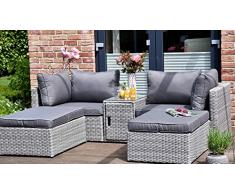 Outzone ErholDich 2-Sitzer Garten Loungemöbel, Aluminium, Polyrattan mit Tisch, platzsparend verstaubar Bequeme Polster in anthrazit