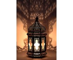 Orientalische Laterne aus Metall & Glas Wifaq Klar 40cm | orientalisches Windlicht schwarz mit Glas | Marokkanische Glaslaterne für draußen als Gartenlaterne, oder Innen als Tischlaterne