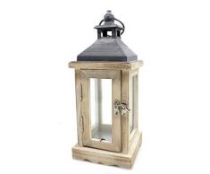 DARO DEKO Holz Laterne mit Echt-Glas Scheiben braun schwarz 10cm x 10cm x 25cm