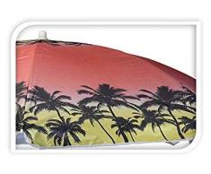 Meinposten Sonnenschirm Ø 160 cm UV Schutz knickbar Schirm mit Palmen Urlaub Strandschirm (orange mit gelben Rand)