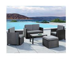 ArtLife Polyrattan Gartenmöbel Sitzgruppe Samos schwarz und dunkelgraue Bezüge für 4 Personen - 5-teiliges Gartenmöbel-Set inkl. 2er-Sofa, Sesseln, Hocker & Tisch