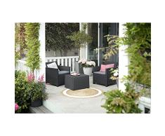 Koll Living Garden Balkon-Set 3-TLG. bestehend aus: 2X Sessel und Kissenbox Tisch - stilvolle Sitzgruppe in Rattan Optik - inklusive Sitzkissen - ergonomische Rückenlehnen für maximalen Sitzkomfort