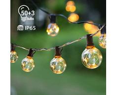 GlobaLink Lichterkette Außen IP65 Lichterkette Glühbirnen anschließbar G40 17,7M mit 50 Birnen Außen-/Innenbeleuchtung mit stecker Deko für Zimmer, Bar, Garten, Balkon(3 Ersatzbirnen)-Warmweiß