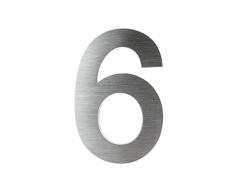 KOBERT GOODS Hochwertig Modern Gebürstet Edelstahl V2A Hausnummer 6 klassisch 3D-Effekt Design Wetterfest und Rostfrei inklusive Montage-Material Höhe 20cm Tiefe 3cm Groß für Haus und Gartenzaun