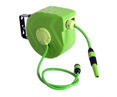 Durhand Schlauchtrommel Schlauchaufroller Automatik 10m schwenkbar Garten Grün L33 x B16 x H28,5cm