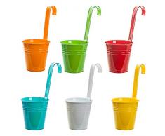 Monster24 6er Set super farbige Bunte Hängetöpfe Blumentöpfe Pflanztöpfe Blumenübertopf mit Haken Ø 13/9 cm x Höhe 13/29.5 cm Blumentopf Balkon Garten je 1 St. gelb grün orange rot türkis weiß