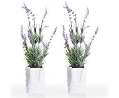 New rui cheng Pflanze Künstliche, Kunstliche Pflanzen Mini Kunstpflanzen Gefälschte Künstliche Pflanze Echt Lavendel Blumen im Zement Topf 2Stück Kleine für Balkon Bonsais Büro Badezimmer Zuhause Deko