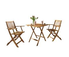 SAM 3-TLG. Gartengruppe Camelia, Akazien-Holz, 1x Tisch 62x62 cm + 2X Klappsessel, Set klappbar, massives Balkonset