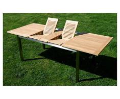 AS-S Edelstahl Teak Ausziehtisch 160/220x90 cm Gartentisch Holztisch Esstisch Tisch Massive Ausführung A-Grade Teakholz Kuba Modell: Kuba