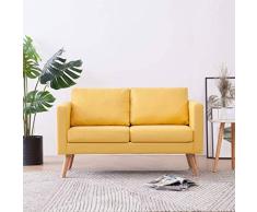 Festnight- 2-Sitzer-Sofa | 2er Stoff Couch | Wohnzimmer Stoffsofa | Polstersofa Loungebank | Schwarz/Gelb Stoff mit Holzrahmen 116 x 70 x 73 cm