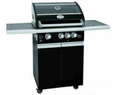 Rösle BBQ-Station Vision G3, Gasgrill, drei Hauptbrenner, ein Seitenbrenner, Deckel mit Glaseinsatz und Thermometer, Stahl schwarz, 145,3 x 61,3 x 128,7 cm