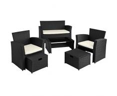 TecTake 800719 Polyrattan Garten Sitzgruppe für 4 Personen, mit Hocker, Staufach unter der Sofasitzfläche, Tisch mit Ablage, inkl. Kissen - Diverse Farben - (Schwarz | Nr. 403278)
