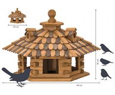 dobar 45310e Rustikales Vogelfutterhaus im Blockhaus-Stil mit dekorativem Holzschindeldach, Vogelhaus mit 6 Einfluglöchern, Kiefer, XXL, braun