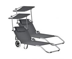 [casa.pro]® Sonnenliege 2er Set mit Sonnendach und Rollen Verstellbar Anthrazitgrau Gartenliege Strandliege Liegestuhl