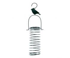 Homescapes Meisenknödel Futterspender, Vogel-Futtersäule mit Metallfeder, Meisenknödelhalter mit Zaunkönig-Silhouette, 33 cm