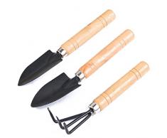 Qinlee Mini Schaufeln Spitzhacken Harke Satz Mit Holz Griff Gartengeräte Pflanze Werkzeug Metall Strand Spielzeug Schaufeln für Kinder (Schwarz)
