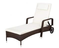 TecTake 800077 Polyrattan Gartenliege, 6-Fach höhenverstellbar, mit gummierten Rädern, inkl. Kissen - Diverse Farben - (Braun-Schwarz | Nr. 401153)