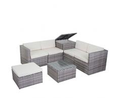 Mendler Poly-Rattan-Garnitur HWC-D21, Gartengarnitur Sofa Set ~ grau, Kissen Creme ohne Deko-Kissen