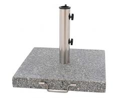 Nexos Sonnenschirmständer 30kg polierter Granit Edelstahl eckig 45 x 45 cm Schirmständer mit Griff und Rollen