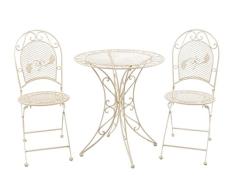 aubaho Garten Garnitur Set Tisch Gartentisch 2 Stühle Eisen Antik-Stil Creme Weiss