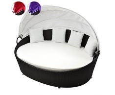 Nexos Großzügige Sonneninsel aus Poly Rattan mit Sonnendach – weiß – Sonnenliege Rattanbett Lounge Gartenliege Liegeinsel Gartenmuschel Gartenlounge