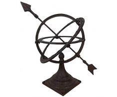 zeitzone Sonnenuhr auf Standfuß Antik-Stil Gusseisen Braun Gartendeko H 30cm