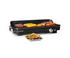 Klarstein Charleroi Turbo - Elektro-Tischgrill Plancha-Grill, 2000 Watt, 220/240 °C, DuoGrill Concept: Grillplatte gerippt/glatt, Grillfläche: 48x23 cm, Antihaft-Beschichtung, Ölauffang, schwarz