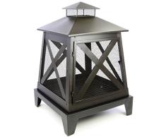 SONLEX Terrassenofen Gartenfeuer Gartenkamin mit Grillfunktion aus Metall Feuerstelle 54 x 54 x 79 cm inkl. Feuerhaken schwarz lackiert