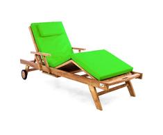 Divero Sonnenliege Holzliege Gartenliege Teak-Holz behandelt mehrfach verstellbar inkl. Räder Tablett + Liegen-Auflage 4-teilig wasserabweisend hellgrün