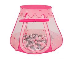 Selonis Baby Spielzelt Mit Plastikbällen Zelt 105X90cm/100 Bälle Plastikkugel Kinder, Pink:Perle-Grau-Transparent-Puderrosa