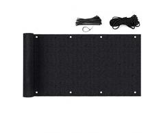 Sekey Balkon Sichtschutz Balkonabdeckung HDPE 220 g/m², Leicht Transparent Wind- und UV-Schutz Wetterfest 90 x 600cm, mit Ösen, Nylon Kabelbinder und Kordel, Schwarz