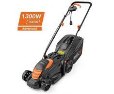 TACKLIFE Elektro Rasenmäher, 1300W, 33 cm Schnittbreite, 5 Schnitthöhen (35-75mm), 3 Griffhöhen, Doppelter Sicherheitsschalter, 40L Fangbox - GLM11B