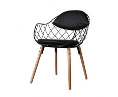 Nordic Esszimmerstuhl, Einfacher Wohnzimmer-Lounge-Sessel - Schwarzes PU-Pad + Beine Aus Massivem Holz, Bar-Sessel Aus Schmiedeeisen (schwarz) A_