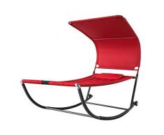 SoBuy OGS44-R Sonnenliege mit Sonnendach und Kopfkissen Schaukelliege Gartenbett Gartenliege mit Rollen Relaxliege Rot Belastbarkeit 200 kg BHT ca: 114x173x227cm
