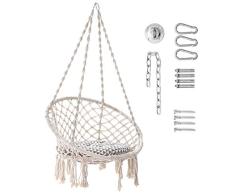 SONGMICS Hängesessel, Affenschaukel mit 8 cm dickem Kissen, Hängekorb, Hängeschaukel, Terrasse, Balkon, Garten, Wohnzimmer, bis 120 kg belastbar, mit Montagezubehör, Shabby Chic, cremeweiß GDC41WT