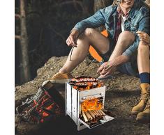 Lixada Campingkocher Edelstahl Kohlegrill Falten Holzofen Mini BBQ Grill mit Tragen Tasche für Backpacking Wandern