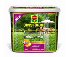 COMPO FLORANID Rasendünger gegen Unkraut+ Moos Komplett-Pflege, 3 Monate Langzeitwirkung, Feingranulat, 9 kg, 300m²