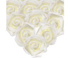MEJOSER 50er Schaumrosen Künstliche Blumen Rosenköpfe Rosenblüten Foamrosen in Creme Brautstrauß DIY Party Hause Hochzeit Deko zum Basteln