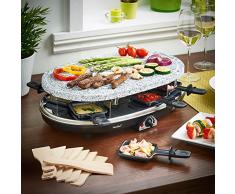 VonShef Raclette Grill aus Naturstein für 8 Personen - mit flexibler Temperaturregelung, 8 Pfännchen & 8 Racletteschiebern