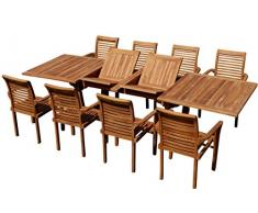 Teak Set: Gartengarnitur Tobago Ausziehtisch 200/250/300cm x 100cm + 8 Alpen Sessel Serie JAV von AS-S