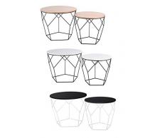 Ribelli Metalltisch schwarz – Holzplatte auf stabilem Metallgestell – Beistelltisch ideal für Wohnzimmer, Schlafzimmer, Büro und Co. – Zwei Tische im Set (Dunkles Holz/weiß)