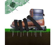 Rasenbelüfter Rasenlüfter Schuhe, 4 Verstellbare Riemen Rasen Nagelschuhe, 30cm Lange Sohlen, 5,5cm Lange Nägel, Universalgröße für das Rasen Vertikutieren die alle Schuhe oder Stiefel Passt (Grün)