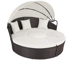 TecTake 800764 Hochwertige XXL Aluminium Polyrattan Sonneninsel mit aufklappbarem Sonnendach, Lounge Sonnenliege inkl. Kissen und Auflagen, 180x161x138cm - Diverse Farben - (Antik Braun | Nr. 403425)