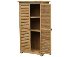 Outsunny Holz Gartenschrank Gerätehaus Gartenhaus Geräteschuppen Geräteschrank Holzhütte Pultdach Bitumenpappe Lamellentüren Natur 87 x 46,5 x 160 cm