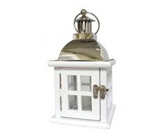 DARO DEKO Holz Laterne mit Echt-Glas Scheiben weiß Silber 10,5cm x 10,5cm x 20cm