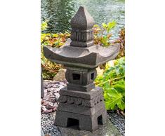 IDYL Lavastein Stein Laterne Pagoda I | Höhe 55 cm | frostfest | Asiatische Gartendeko | massives Naturprodukt | Handarbeit | Wintergarten | Steinlaterne | für Teelicht geeignet | schwarz