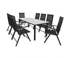 Casaria Sitzgruppe Bern 8+1 Aluminium 7-Fach verstellbare Hochlehner Stühle Milchglas Tisch Anthrazit Gartenmöbel Set