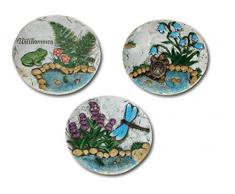 HCH 3 x Trittstein Deko-Stein Zierstein 3 Gartenteich Motive Beet Garten Gehweg Set 3D Relief Optik Reliefstein aus Zement