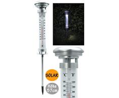 Möbelbörse LED Solar Thermometer Gartenthermometer beleuchtet Außenthermometer Garten mit Erdspieß Höhe 57cm