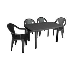 Multistore 2002 5tlg Campingmöbel Gartenmöbel Set Vollkunststoff 138x87cm Gartentisch rechteckig Stapelstuhl Gartenstuhl Vollkunststoff Sitzgruppe Gartengarnitur Anthrazit